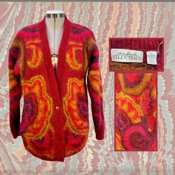 American Vintage Sweaters - Vintage 80s Linda Allard for Ellen Tracy Mohair Fuzzy Boho Cardigan Sweater Sz M